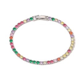 Treasure Bay 14K Gold Plated CZ Tennis Bracelet for Women, Classic Muliticolour Crystal Bracelet - Tennis Bracelet Classic Fine Jewellery Anniversary Birthday Gifts for Women Mom Wife Her