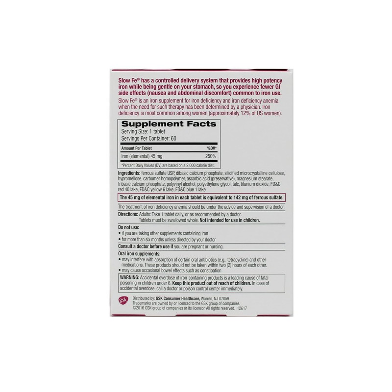 Slow Fe, High Potency Iron 45 mg, Slow Release -