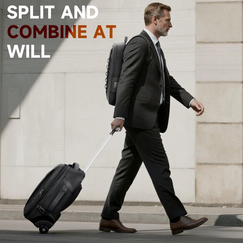 2-in-1 Detachable Carry On Rolling Backpack - Splits into Two