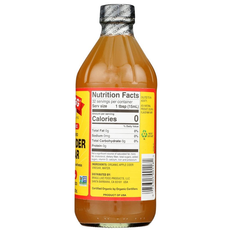 BRAGG VINEGAR APPLE CIDER UNF ORG, 16 OZ