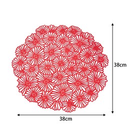 Floral Placemats Wipeable Vinyl Placemats 15 Inch Round Place Mats Farmhouse Kitchen Table Mats Heat Resistant Washable Pressed Vinyl Dining Table Mats Wedding Anniversary Decoration, Red