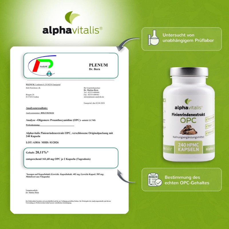 500 mg Pine Bark Extract Capsules with OPC + Natural