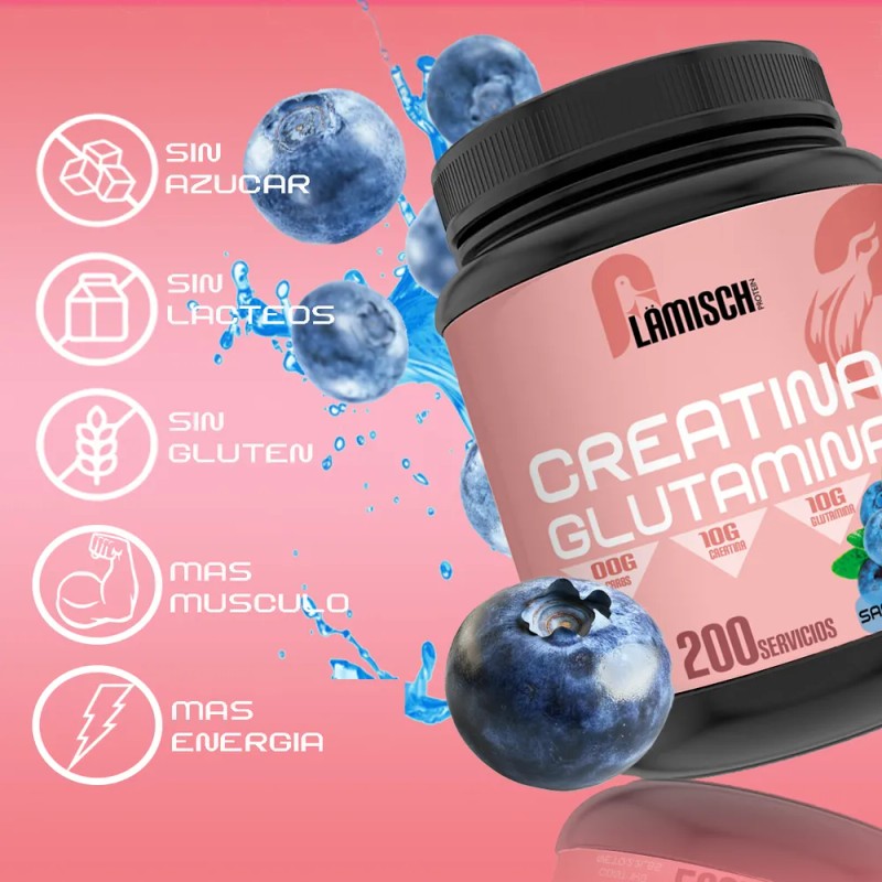 Creatina + Glutamina 1 Kg Flamish Pre Entreno 50servicios