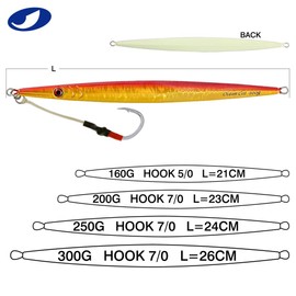 OCEAN CAT Lead Metal Flat Fast Slow Fall Pitch Fishing Jigs Lures Spoons Sinking Vertical Jigging Bait with Hook for Saltwater Offshore Fishing (Red & Gold, 250g)