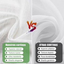Cortinas Translucidas Paquete De 2 Juego Poliéster Tela, Ligero Vertical Cortinas lino Con Ojales En La Parte Superior Para Barra, Cortina Para Sala, Dormitorio, Cocina, Baño (Blanco, 132 X 214 Cm)