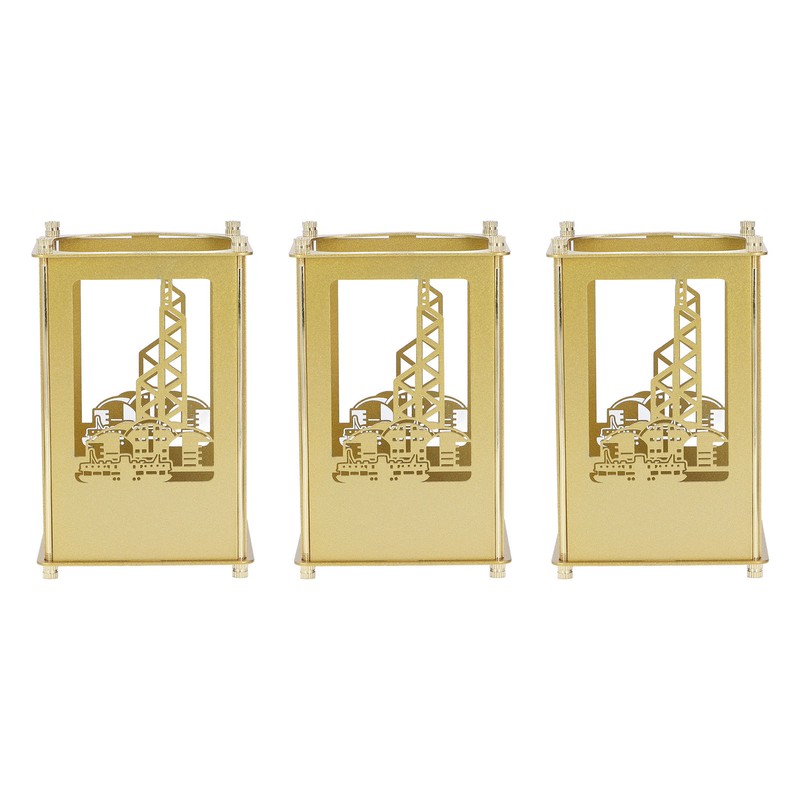 3set Pen Holder Golden Appearance Electroplating Quadrate Educational DIY Assembly