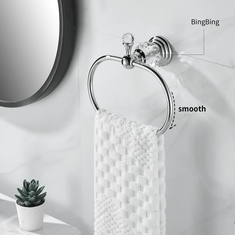 WOLIBEER Chrome Towel Ring,Crystal Hand Towel Holder,Bath Oval Hand Towel