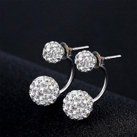 Shamballa Style Earrings for Women Double Side Earring 925 Silver Earrings Crystal Ball Women Double Stud Earrings Disco Ball on Silver Stud (Silver)