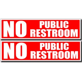 No Public Restroom Sign | Peel and Stick Bathroom Decal Sticker for Door or Window | (8 x 2 inches) Perfect Office or Business Signs | Works on Glass Metal or Any Smooth Surface | Red and White (2)