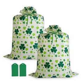 2 Pcs Large St. Patricks Gift Bags,St Patricks Day Bags for Gifts 57"x37" Plastic Gift Bags with Gift Tags,Ropes,Jumbo Green Shamrock Gift Bags for Saint Patrick's Day Decorations Home Birthday Party