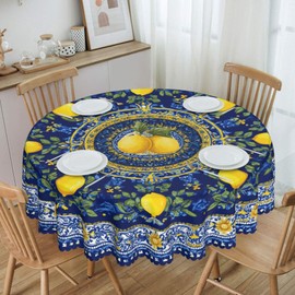 Ecixzyo Lemon Round Tablecloth 60 Inch Polyester Washable Table Cover Home Decor for Kitchen Dining Party Picnic