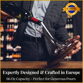 Large Wine Decanter | Hand-Crafted in Europe | 66 FL Oz | Crystal Ground Stopper | Wide Base for Optimal Aeration | 100% Lead-Free Crystal | Handblown | Gift-Boxed | Elegant Design