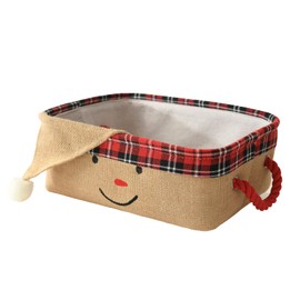 YFNHOME Christmas Ornament Storage Box Organizer for Christmas Decorations Burlap Christmas Basket for Kids, Collapsible Gift Baskets Without Contents with Handles (Santa Claus)