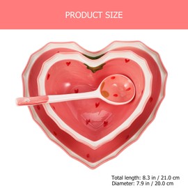 Luxshiny Ceramic Plate Ceramic Pudding Bowls Heart Shaped: Strawberry Dessert Bowl with Plate Spoon Fruit Salad Appetizer Snack Mixing Bowl for Home Kitchen Restaurant Sushi Dishes