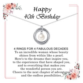 PDTU 40th Birthday Gifts for Women, Pearl Necklace 30th 40th 50th 60th 70th 80th 90th Birthday Gifts for Her Mum Grandma Wife Auntie Daughter Sister Friends