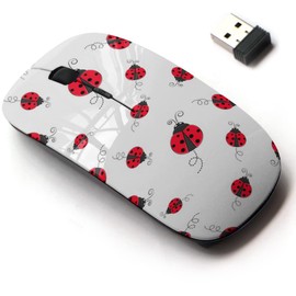 CJCBROES 2.4G Wireless Mouse with Cute Pattern Design for All Laptops and Desktops with Nano Receiver - Ladybug Simple