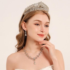 Tiaras Crowns for Women – Elegant Rhinestone Crystal Hair Accessory Princess Headband Queen Crown for Pageant/Prom Bridal Headpiece Tiara for Women (Silver Teardrop CZ)