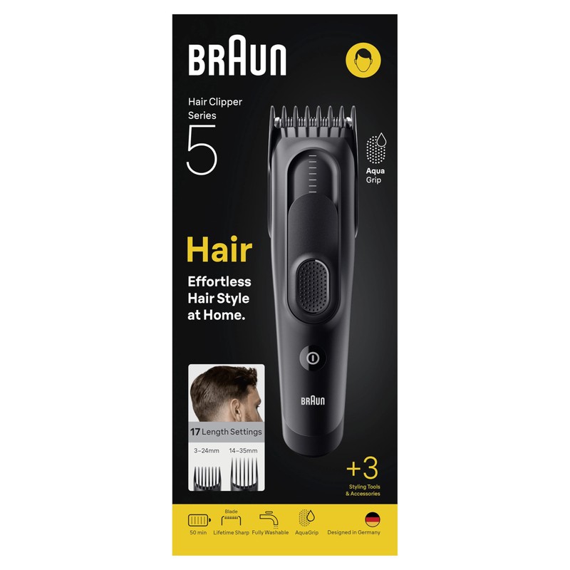 Braun Hair Clipper Series 5, +3 Styling Tools, Lifetime Sharp