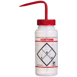 SP Bel-Art Safety-Labeled 2-Color Acetone Wide-Mouth Wash Bottles; 500ml (16oz), Polyethylene w/Red Polypropylene Cap (Pack of 6) (F11646-0622)