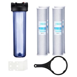 Geekpure Single Stage Whole House Water Filter System with 20-Inch Clear Housing-1"NPT Port with 4 Pieces Carbon Block Filters