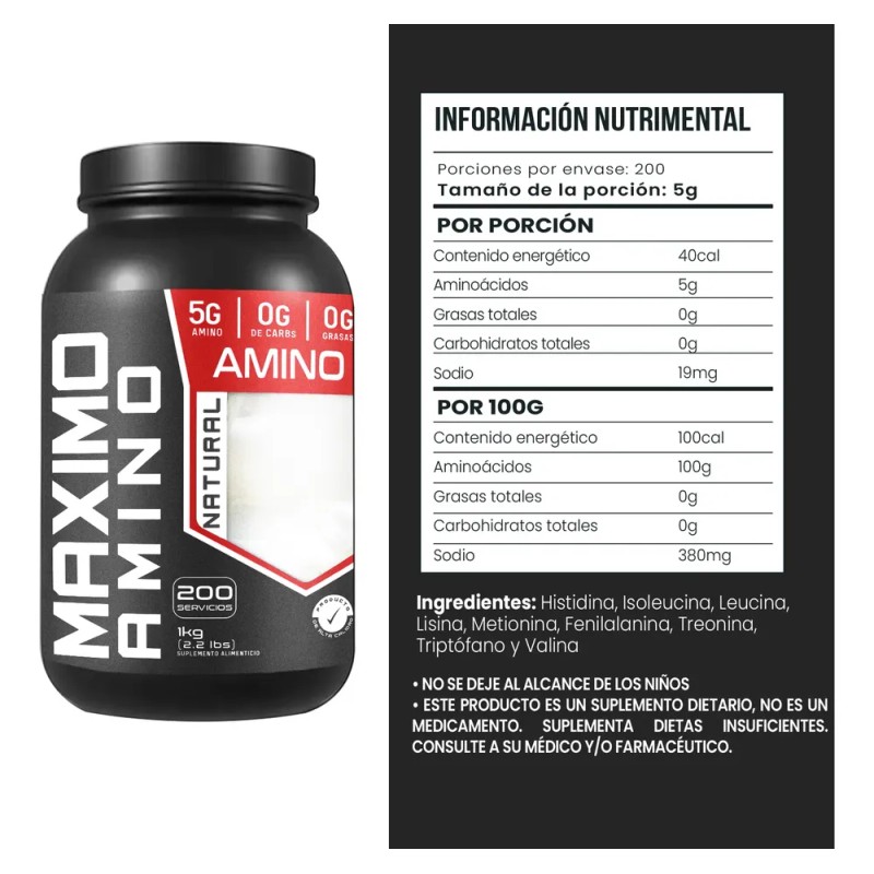 Suplemento Aminoacidos Maximo 1kg 200 Servs Varios Sabores
