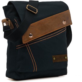 Sechunk Canvas Shoulder Bags Crossbody Messenger Daypack for Men and Women, black