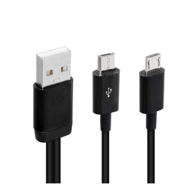 CERRXIAN 8 Inch USB 2.0 Type A Male to Dual Micro USB Male Splitter Y Data Supply Power Connector Adapter Cable (Black)