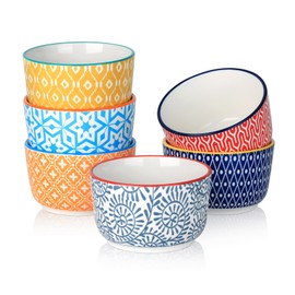 Selamica Ceramic 8 Oz Ramekins, Creme Brulee Ramekins, Oven Safe Baking Dishes/Cups for Souffle Custard Pudding, Small Bowls for Ice Cream Dip, Set of 6, Assorted Colors