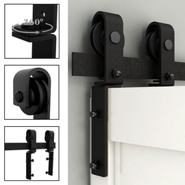 TSMST Bi-Folding Sliding Barn Door Hardware Kit for 4 Doors, Heavy Duty Sturdy, Quiet Operation, J Shape (No Door)