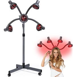 750W 5 Head Standing Hair Dryer Professional, Infrared Heat Lamp Salon Hair Dryer Adjustable Height Ideal for All Hair Styling Needs, Complete with Chrome Arms and Metal Lampshade