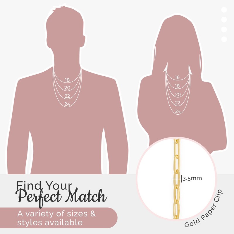 MAZZERI Gold Plated 925 Sterling Silver 2.5mm & 3.5mm Paperclip