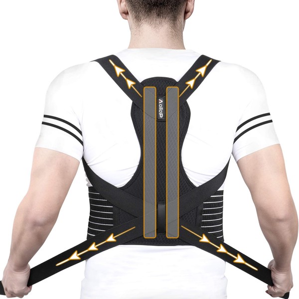 Aollop Posture Corrector Men Back Brace Back Support with Breathable Adjustable Elastic Bands Support Bars Posture Improve Back Pain Association Lower Lumbar Relief Waist 27'- 51'