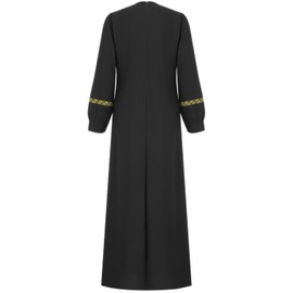 OBEEII Women's Muslim Abaya Dress Ethnic Style Long Sleeve Floral Print Islamic Dubai Long Maxi Dresses, Black-a, X-Large