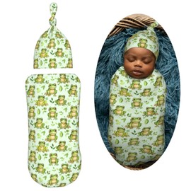 Muishi Little Frogs Cute Newborn Swaddle Blankets Hat Sets Soft Baby Receiving Blanket Swaddle Sack for Baby Shower Infant Boy Girl Gift