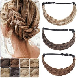 Braided Hair Extensions Headband Braid Hairband Elastic Stretch Wide Chunky Plaited Hairband Costume Hairpiece For Women Girls Large Size 5 Strands - Honey blonde mix Light Blonde