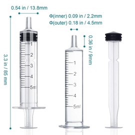 10Pack 5ml Plastic Syringes With Luer Slip Tip, Individually Sealed with Measurement for Refilling and Measuring Liquids, Scientific Labs Experiment, Feeding Pets, Oil or Glue Applicator (No Needle)