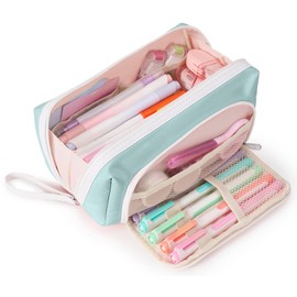 Sooez Big Capacity Pencil Case, Extra Large Pencil Pouch with Zipper Pocket, Wide Opening Pencil Bag, Portable Stationery Organizer, Cute Aesthetic School Office Supplies for Teens Girls, Green