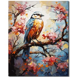 TISHIRON Painting by Numbers Birds, DIY Easy Painting by Numbers Abstract Painting by Numbers for Beginners Children and Adults Oil Painting for Home Decor 40 x 50 cm Frameless