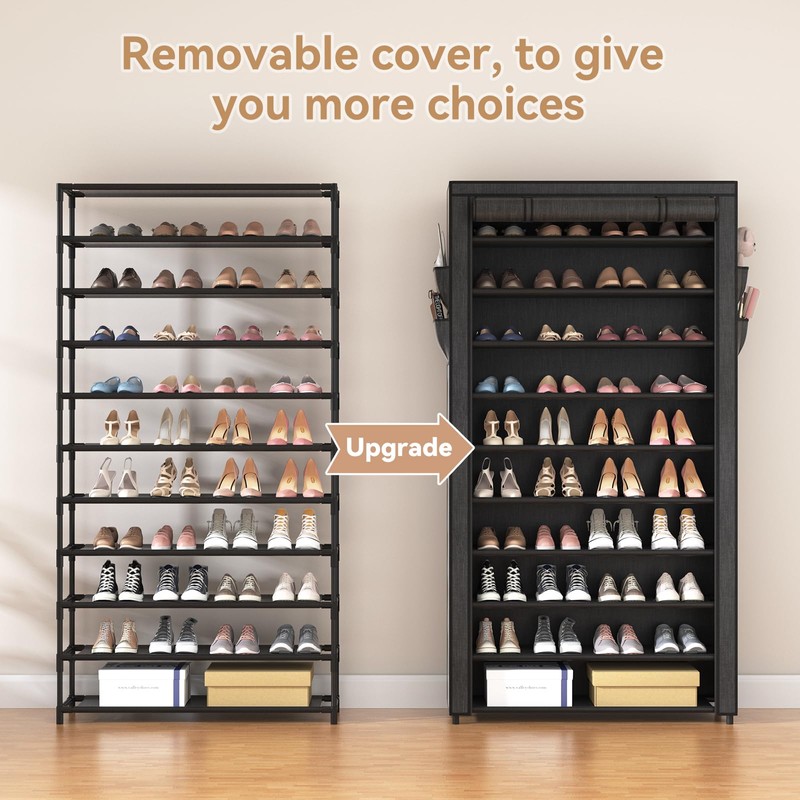ROJASOP 10 Tier Shoe Rack with Covers,Large Capacity Stackable Tall