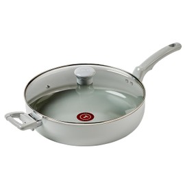 T-fal Refresh Ceramic, Ceramic Non Stick Jumbo Cooker w/Lid 5 Quart, Oven Broiler Safe 350F, Cookware, Kitchen, Deep Frying Pan w/Handle, Saute Pan, Healthy Cooking, Skillet, Pots and Pans Moon Gray