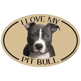Imagine This Company I Love My Breed Oval Shaped Pet Magnet; Removable Magnets for Cars, Fridges, Lockers & More, Stylish Pet Inspired Car Accessories, 4 x 6 inches, 1 Item, Beige, Pit Bull
