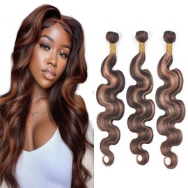 QEUOPE P430 Human Hair Highlight Brown Straight Bundles 30 32 34 Inch Double Weft Brazilian Hair Extension Ombre Two Tone Color 4 Mixed With Color 30 Bundles Soft Silky for Women