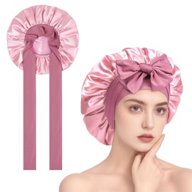bluaqua Seidenmitze, non-slip, adjustable, silk hood for visual lafe, breathable, double silky, soft night hat for curly hair, breathable, adjustable wide band for attachment to the kepf (pink)