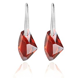 URBAN SHe° Stunning Aquamarine Blue Lab Crystal Silver Drop Earrings Green Pink Clear Crystal Dangle Silver Drop Earrings (Siam Red)