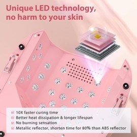 Purtato Cordless Rechargeable UV Nail Lamp, UV Light for Gel Nails with 4 Timer Settings, 126W Professional Fast Curing Nail Dryer for Gel Polish for Salon or Home (Pink)