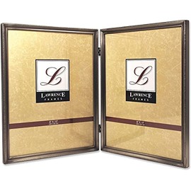 Lawrence Frames 11580D Antique Pewter 8x10 Hinged Double Picture Frame - Bead Border Design