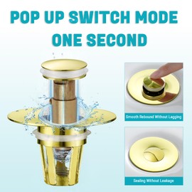 Upgraded Universal 3 in 1 Bathroom Sink Stopper, Pop Up Bathroom Sink Drain Strainer for 1.08”~1.4” US Standard Drain Holes, Anti Clogging Drain Plug with Hair Catcher Filter Basket – Polished Brass
