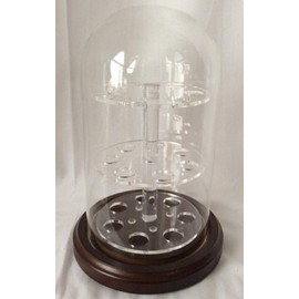 anbcollectibles 4 x 7 Glass Dome with 3 Tier Acrylic Marble Display Insert (3/8" Holes) for Marbles with Walnut Base