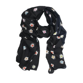 Allgäu Rebell Costume Cloth Edelweiss Black with Colourful Edelweiss Motifs 200 cm x 50 cm, black