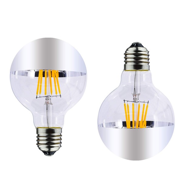 E26 8W Half Chrome Light G25(G80) Dimmable, Warm White 2700K 80W Equivalent 700LM Led Globe Filament Vintage Bulbs with Silver Mirror for Indoor Dinning Room Living Room, 2-Pack, AC 110V